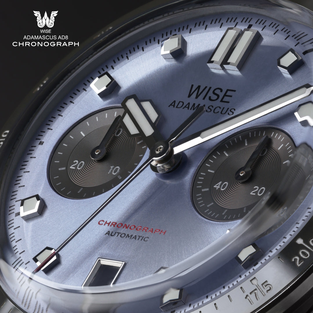 ADA 時計　AQUA QUARTZ PANORAMA type ADAMASCUS AD8 Chronograph Light Blue-Grey – WISE